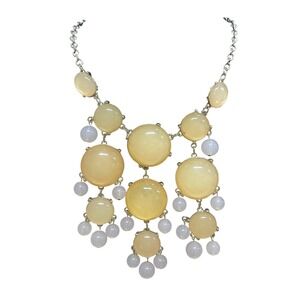 Bib Necklace Women Yellow White Silver Statement Chunky Cabochon